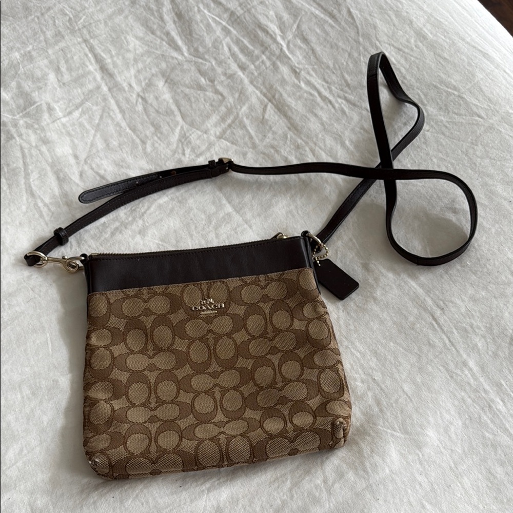 Coach Brown and Black Crossbody Bag with Monogram Pattern